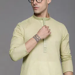 Manyavar Men Lime Green Kurta with Pyjamas-picture-36