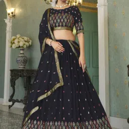 SHUBHKALA Black Embroidered Lehenga and Choli Set With Dupatta-picture-29