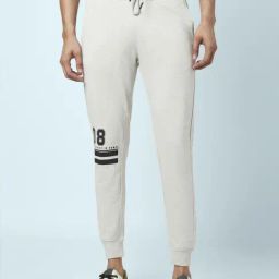 People by Pantaloons Ecru Melange Slim Fit Printed Joggers-picture-34
