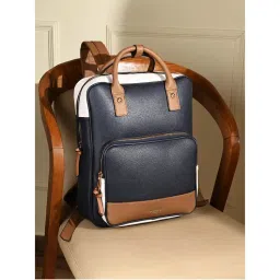 Accessorize London Womens Faux Leather Navy Blue Pocket Handle Backpack with 12 Inch Laptop Sleeve-image-43