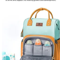 StarAndDaisy Diaper Bag New Born Baby/Maternity Backpack Mother With Back Side Opening,15+ Compartments,Insulated Pockets,Waterproof,Ultra Soft Leatherite Fabric,22Lt Capacity,green,yellow image 3