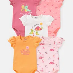 Babyoye Eco Conscious  Cotton Eco Jiva Printed Half Sleeves Onesies Caterpillar Print Pack of 5  - Multicolour-image-57