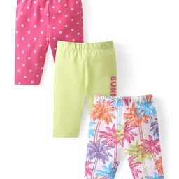 Babyhug Cotton Lycra Knit Three Fourth Leggings Polka Dot Print Pack of 3 - Multicolour-image-22