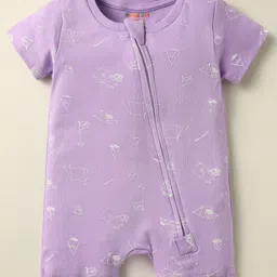 kookie kids india Kookie Kids Interlock Knit Half Sleeves Romper With Camping Print - Plum-picture-34