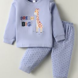 Tango Interlock Knit Full Sleeves Night Suit with Giraffe Print - Light Blue-picture-19