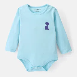 Bonfino 100% Cotton Full Sleeves Onesies with Shoulder Buttons and Dino Print Pack of 2 - Blue image 2