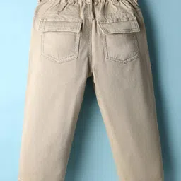 Babyhug Cotton Lycra Woven Full Length Solid Coloured Trouser With Stretch & Animal Patch - Beige image 2
