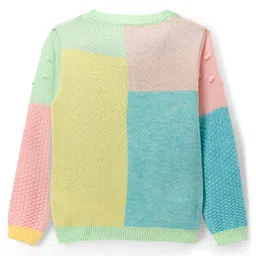 Babyhug Knitted Full Sleeves Front Open Sweater With Bunny & Floral Embroidery - Multicolor image 2