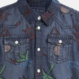 Guess Half Sleeves  Plant & Palm Tree Printed  PRINTED Shirt - Blue image 3