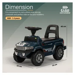 BAYBEE Speedy Manual Baby Ride On Car for Kids, Push Ride On Toy Jeep with Music & Led Light, Toddlers Push Ride Kids Car with Backrest, Under Seat Storage to Steering Wheel - Navy Blue image 3