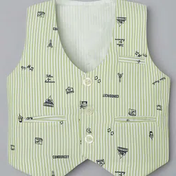 Rikidoos Full Sleeves Striped & Typography Printed 3 Piece Coordinating Party Suit Set With Bow & Cap - Pista & White image 3