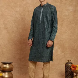 SOURAGYA Bandhani Embroidered Mandarin Collar Sequinned Straight Kurta image 2
