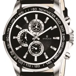 SPENCHER Men Leather Straps Analogue Watch SW New Non Chrono Full Black 3122 image 2