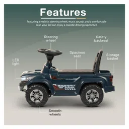 BAYBEE Speedy Manual Baby Ride On Car for Kids, Push Ride On Toy Jeep with Music & Led Light, Toddlers Push Ride Kids Car with Backrest, Under Seat Storage to Steering Wheel - Navy Blue image 4