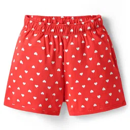 kookie kids india Kookie Kids Knit Half Sleeves Shorts Night Suit With Panda & Heart Print - Red image 4