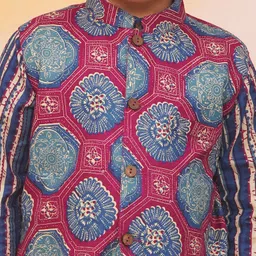 KID1 Cotton Woven Full Sleeves Abstract & Floral Printed Dhoti Kurta With Jacket - Blue & Multi Colour image 5