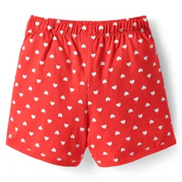 kookie kids india Kookie Kids Knit Half Sleeves Shorts Night Suit With Panda & Heart Print - Red image 5