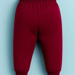 Zero Interlock Knit Full Sleeves T-Shirt & Joggers Set With Stripes & Boat Print - White & Maroon image 5