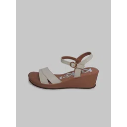 Kickers Women Leather Wedge Heels Sandals With Buckles image 2