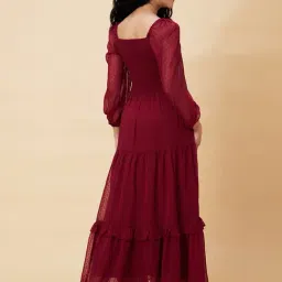 Globus Maroon Self Design Fit & Flare Dress image 3