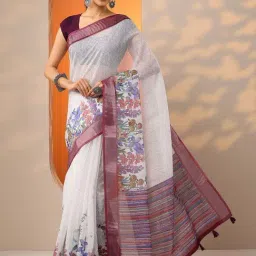 Libas White Regular Fit Floral Print Saree With Unstitched Blouse-picture-18