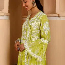 House of Chikankari Green Embroidered Angrakha Kurta image 5