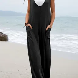 StyleCast Women Solid V-Neck Sleeveless Basic Jumpsuit-image-8