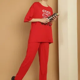 Vimal Jonney Red Cotton Printed T-Shirt & Track Pants Set image 5