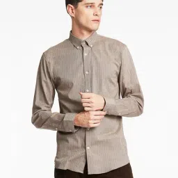 Lindbergh Brown Self Design Button Down Collar Shirt-picture-11