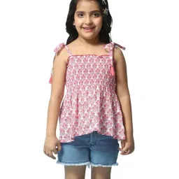 BIBA Girls Pink & White Cotton Printed Top-image-44