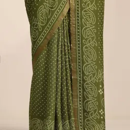 Libas Green Printed Saree with Unstitched Blouse image 5