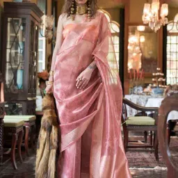 Satrani Rose Pink Floral Print Saree With Unstitched Blouse-picture-33