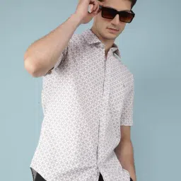 Crimsoune Club Beige Cotton Slim Fit Printed Shirt-picture-15