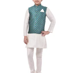 Deyann Kids Sea Green Embroidered Nehru Jacket image 5