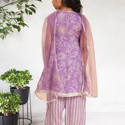 Cutiekins Girls Floral Printed V-Neck Gotta Patti A-Line Kurta With Palazzos & Dupatta image 5