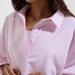nuon women Nuon by Westside Pink Stripe Patterned Cotton Shirt image 5