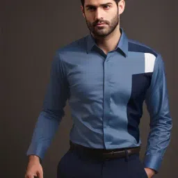 HE SPOKE Indigo Blue Tailored Fit Shirt-picture-17