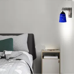 1ST TIME Blue & Blue Printed Wood Frustum Shaped Wall Lamp image 3