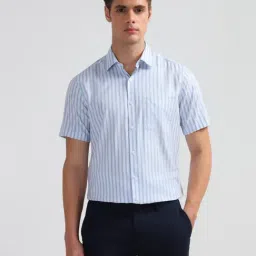 Arrow Blue Cotton Regular Fit Striped Shirt-picture-18