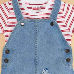 Pantaloons Baby Blue & White Cotton Striped Dungaree Set image 5