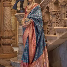Elora Blue Woven Saree With Unstitched Blouse-picture-11