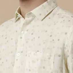 Linen Club Yellow Linen Regular Fit Printed Shirt image 5
