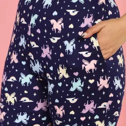 Gracit Dark Blue Cotton Printed Top With Pyjamas image 5