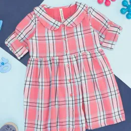 Pantaloons Baby Pink Cotton Chequered Full Sleeves Dress-image-12