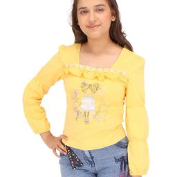 Cutecumber Kids Yellow Embellished Full Sleeves Top-picture-17