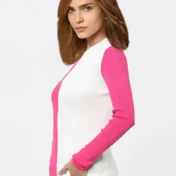 Vero Moda Pink & White Cotton Color-Block Sweater image 3