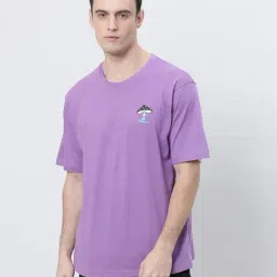 Kryptic Purple Relaxed Fit Printed Oversized Crew T-Shirt-image-10