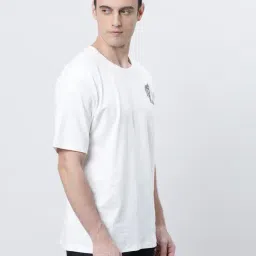 Kryptic White Relaxed Fit Printed Oversized Crew T-Shirt image 3