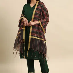 Shaily Black & Gold-Toned Woven Design Cotton Silk Dupatta image 3