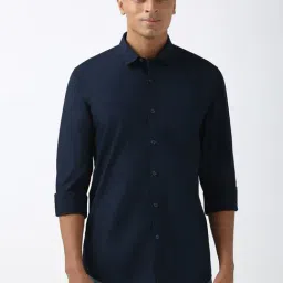 Peter England Navy Cotton Slim fit Solid Casual Shirt-picture-23